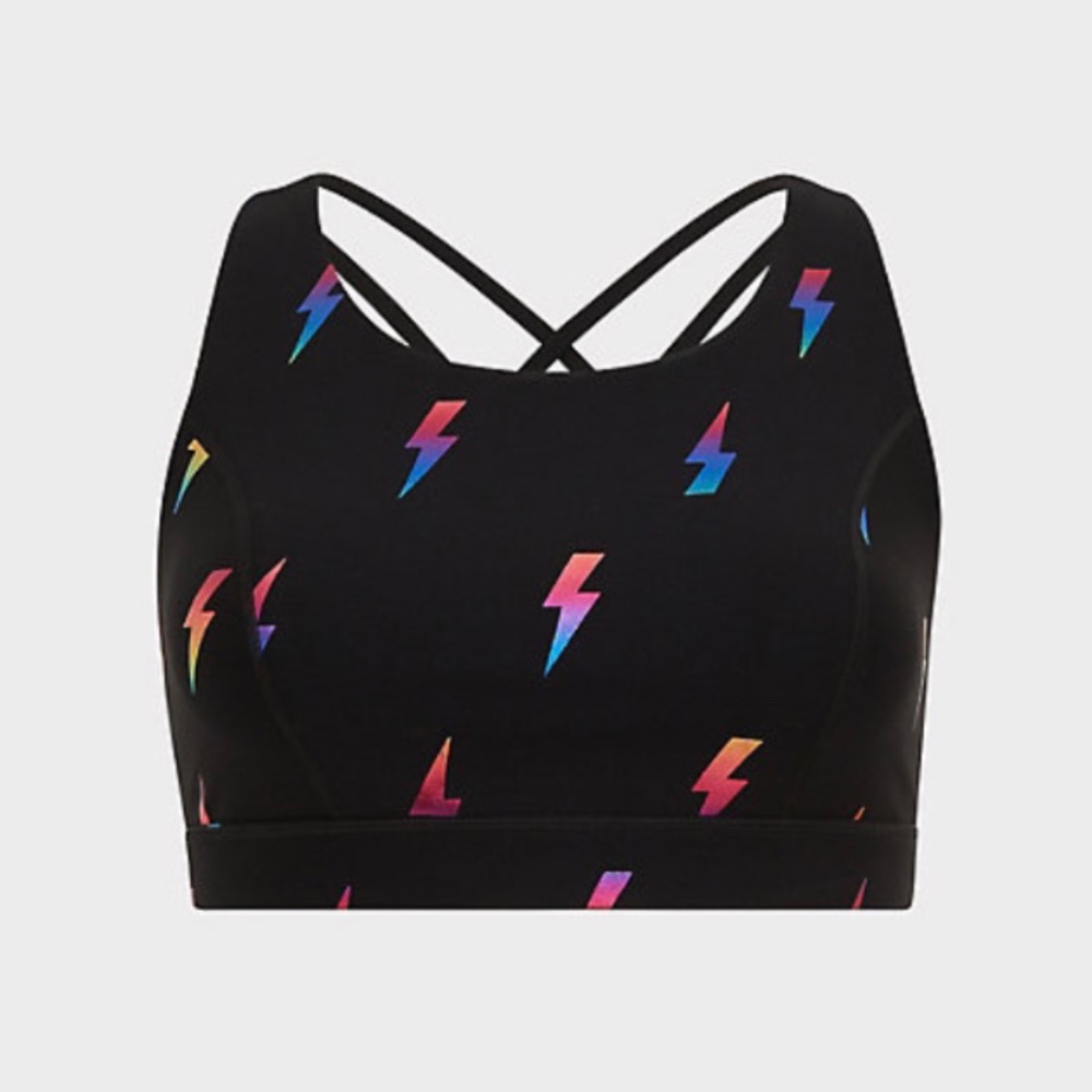 Torrid Black Rainbow Bolt Lattice Back Sports Bra - Picture 4 of 9